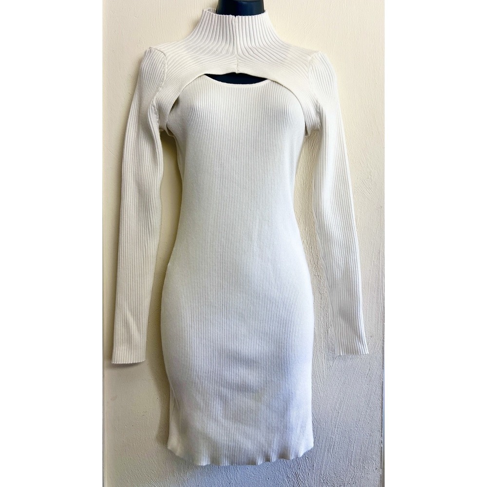 Sweater Dress Medium Beige Mock Neck Cocktail Dinner‎ Party Women Clothing